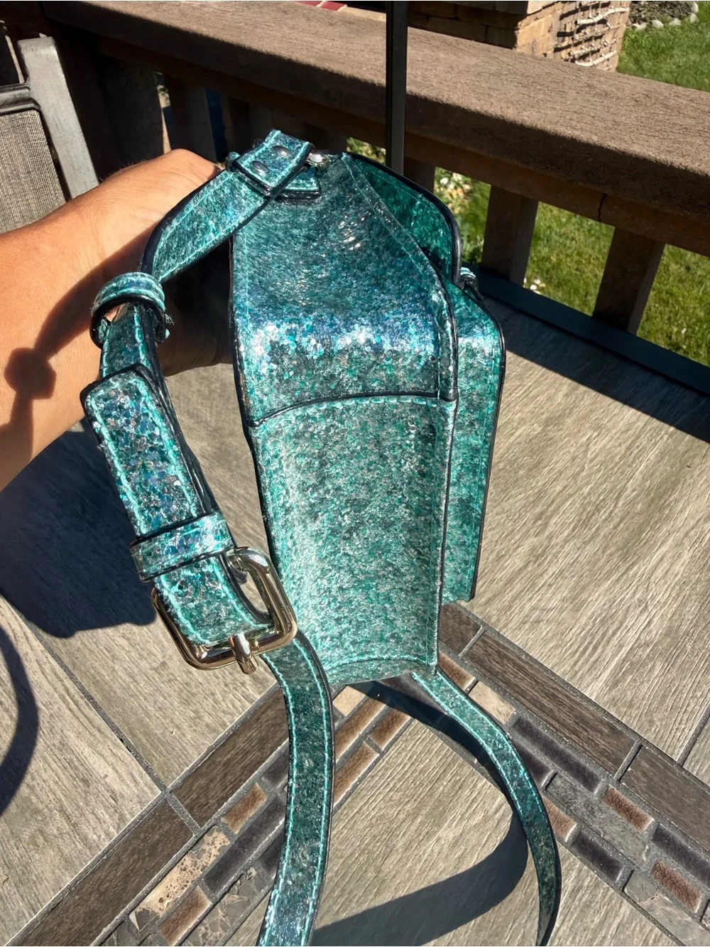 NWOT Kate Spade New York Glitter Turquoise Teal Scout Bag Crossbody